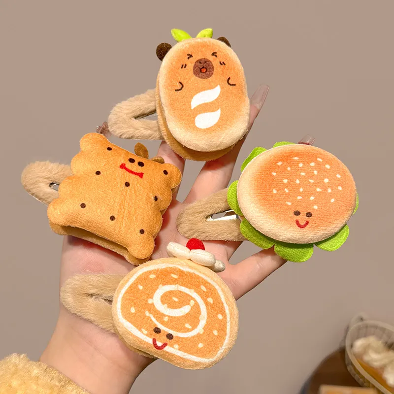 Cute Plush Hamburger Hair Clip for Girls – Soft Fabric Burger-Shaped Barrette, Kawaii Food Motif Hair Accessory, Novelty Cute Hair Claw for Daily Wear